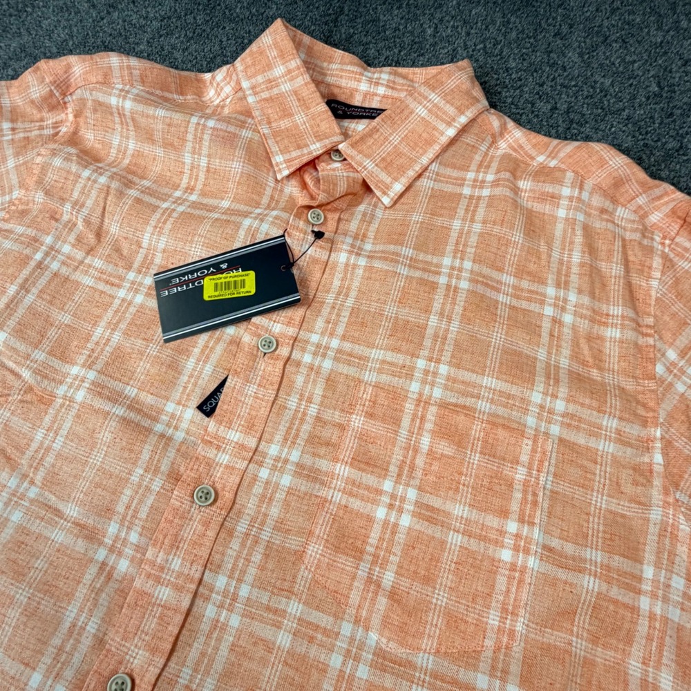 Roundtree & Yorke Mens Large Orange Plaid Cotton Short Sleeve Button Down NEW